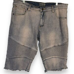 CJ Black Jean Shorts Men's 34 Blue Stretch Casual Streetwear Pockets Raw Hem Zip